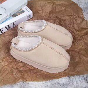 Cream Color Slip On Ankle Boots 'Booties' with Fleece Inside & a Platform Wedge!